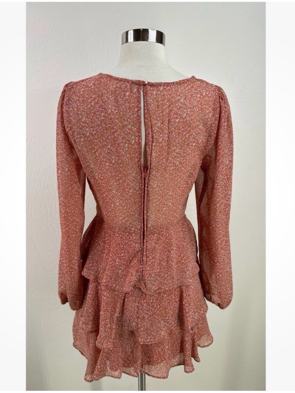 Row A Floral Long-Sleeve Tiered Mini Dress Romantic